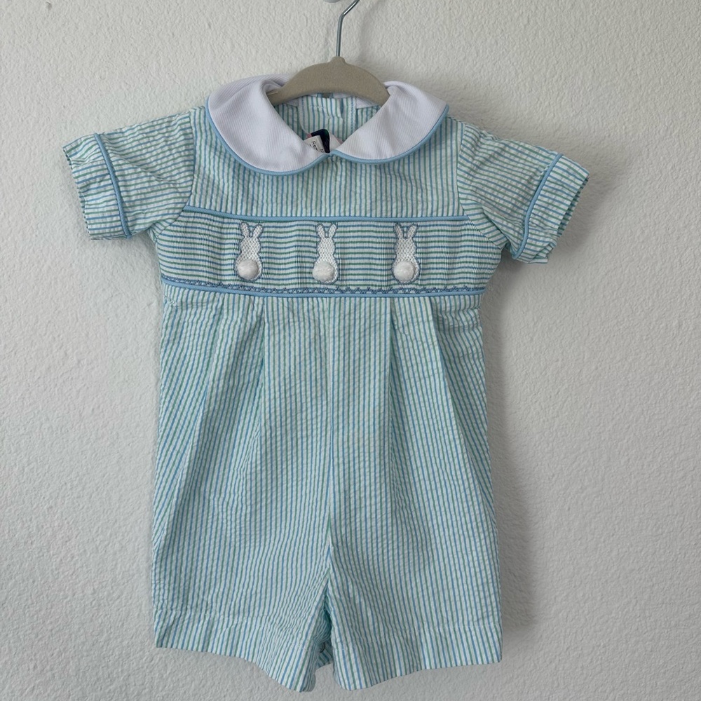 Southern Smocked Company Easter Romper- Baby boy 3M
